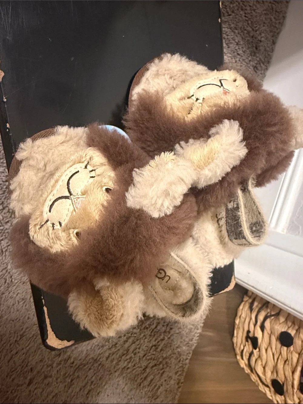 UGG Baby Lion Plush Slippers in Brown and Cream